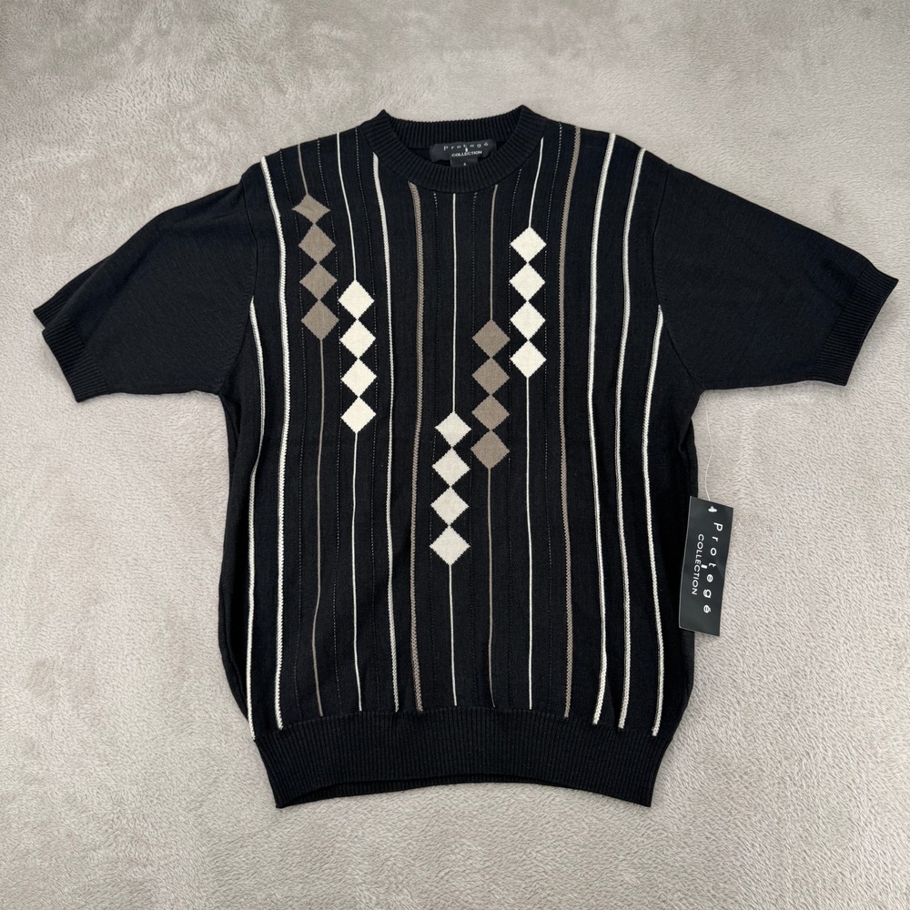 NWT Vintage Protege Collection Mens Small Black Knit Short Sleeve Sweater